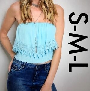 New Strapless Crop Top 70s Throwback Woodstock Off the Shoulder Top